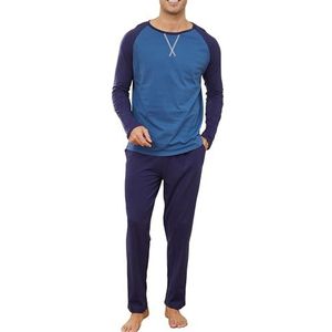 Heren Pyjama Lang Kotoen, Winter Katoenen Tweedelige Pyjama Set Top & Bottom met Zakken en Zachte Riem Nachtkleding Pjs Sleepwear