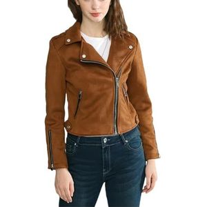 Dvbfufv Herfst Vrouwen Faux Suede Jas Vrouwelijke Straat Rits Jas Vrouwen Vintage Motorfiets Jas, 1, M