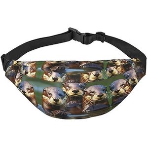 Waterdichte polyester heuptas met - lichtgewicht en duurzame crossbody-tas voor mannen en vrouwen amandelbloesem, Drie bruine otters, Eén maat