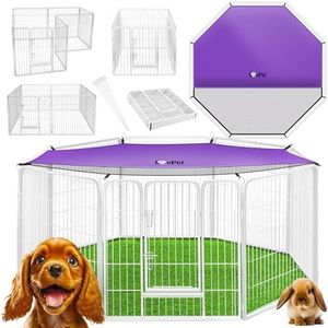 LOVPET® Puppyren Hondenren met deur en weerbestendige Kooi | Puppy Ren voor huisdieren honden kat puppy konijn en cavia | Puppykennel hondenbench - XXL (met canvas hoes) Wit