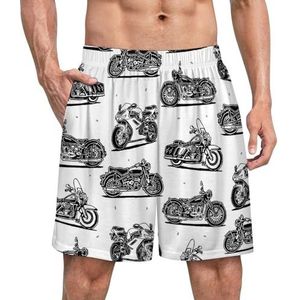 Retro motorfiets patroon grappige pyjama shorts voor mannen pyjama broek heren nachtkleding met zakken zacht