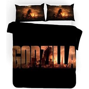 NICHIYO Godzilla beddengoedset, dekbedovertrek en kussensloop, microvezel, 3D digitale print, driedelig beddengoed (dekbedovertrek + kussenslopen) (6, single 135 x 200 cm)