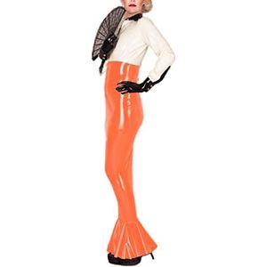 PVC High Waist Latex Leather Tight Maxi Bodycon Skirt,Orange,M