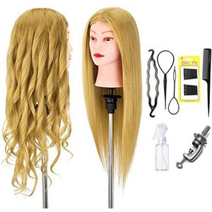 Neverland Beauty 56 cm, 100% echt haar, oefenhoofd, kapsel, cosmetica, praktisch, mannequin, hoofd, pop met standaard en doe-het-zelf kappers, accessoires, set #27