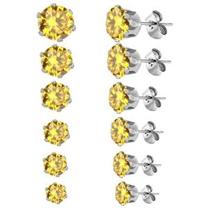 6 paren/set 3 mm ~ 8 mm veelkleurige ronde zirconia stud oorbellen goud/zilveren kleur chirurgisch roestvrij staal voor vrouwen mode-sieraden