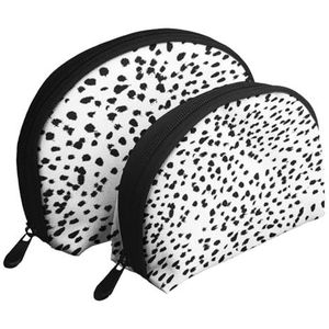 Make-uptas, cosmetische reistas 2 stuks draagbare clutch zakje set zakje organizer zwart en wit dier print Dalmatische Spot Dots, zoals afgebeeld, Eén maat