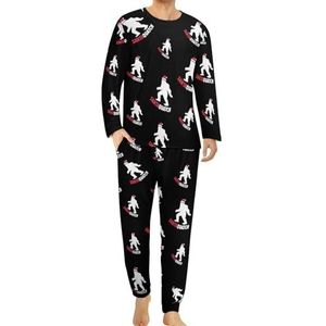 Grappige kerstman Bigfoot Sasquatch comfortabele herenpyjama set ronde hals lange mouwen loungewear met zakken L