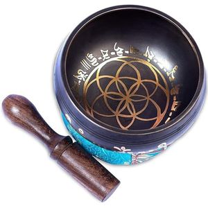 Tibetaanse klankschalenset - gemakkelijk te spelen voor beginners - Authentieke handgemaakte mindfulness-meditatie, holistisch geluid, 7 chakra-genezingsgeschenk van Himalaya Bazaar (zwart zonder zak)