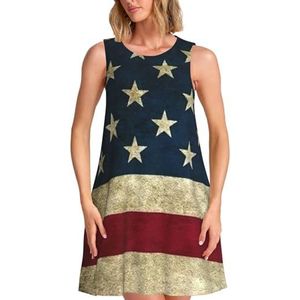 CKGODGF Amerikaanse vlag print charmante damesjurk mouwloze knielange jurk met zakken voor feesten en vakanties, Zwart, S
