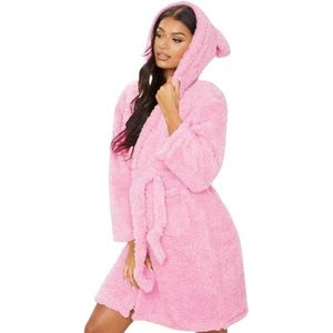 Badjassen Dames Fleece Badjassen Met Capuchon Warme Lange Mouw Zachte Loungewear Nachtkleding Pyjama's Badjas Dames(S)