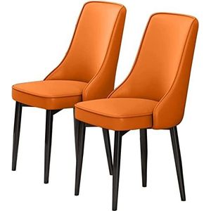 GEIRONV Moderne keukenstoelen set van 2, waterdicht PU-leer for woonkamer slaapkamer eetkamerstoelen lounge stoel met koolstofstalen voeten Eetstoelen (Color : Orange, Size : 92 * 48 * 45cm)