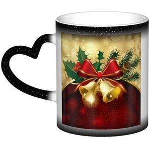 XDVPALNE Kerst rood lint gouden klokken, keramische mok warmtegevoelige kleur veranderende mok in de lucht koffiemokken keramische beker 330 ml
