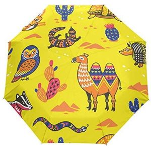 Jeansame Leuke Cartoon Dieren Tropische Vos Camel Geel Vouwen Compacte Paraplu Automatische Zon Regen Paraplu's voor Vrouwen Mannen Kid Jongen Meisje