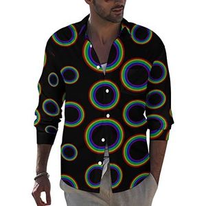 Rainbow Circle Herenshirt met lange mouwen, casual strandtops met zak, normale pasvorm