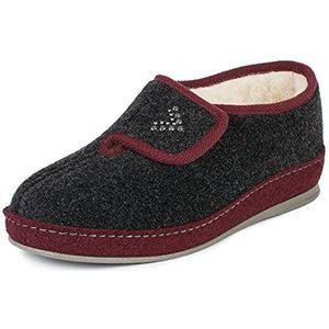 Schawos Dames Klittenband Pantoffel Johanna – Warme viltsloffen met wol, antislipzool & brede opening, antraciet, 39 EU