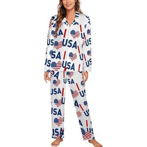 I Love Amerikaanse vlag lange mouwen pyjama sets voor vrouwen klassieke nachtkleding nachtkleding zachte pyjama sets lounge sets