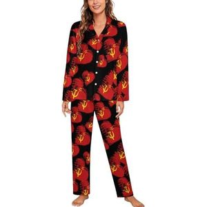 I Love Sovjet-Unie Hart USSR Vlag Vrouwen Lange Mouw Button Down Nachtkleding Zachte Nachtkleding Lounge Pyjama Set 2XL