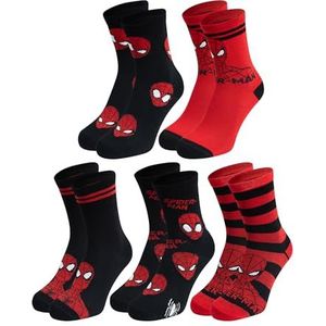United Labels 5 paar Marvel Spiderman-sokken voor heren, zwart-rood, 40-45, herensokken, herensokken, zwart/rood, 40-45 EU