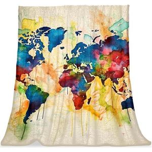 YTYVAGT Gooi deken voor bank, zachte deken en plaids, vintage kleurrijke wereldkaart, 59x39 inch