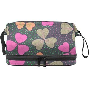 Clover Makeup Bag Double Layer Ruime Cosmetische Zakken voor Vrouwen en Meisjes Reizen Draagbare Toiletry Pouch met Rits, Meerkleurig, 27x15x14 cm/10.6x5.9x5.5 in, Make-up zakje
