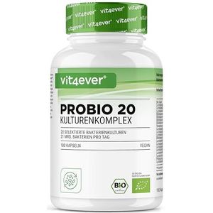 Probio 20 - Culturencomplex met 21 miljard melkzuurbacteriën & 20 bacteriestammen + biologische inuline per dagelijkse dosis - 180 maagzuurresistente capsules - Hooggedoseerd - Vegan