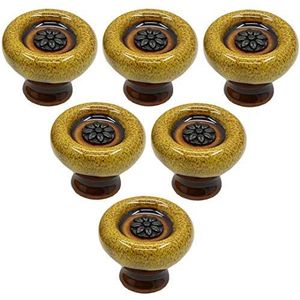 Kastgrepen Keramische kastknoppen, 6 stks keramische ronde knoppen keukenkast kast deurknoppen, retro keuken ladekast deurkruk meubelknoppen hardware(Yellow)