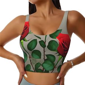 Rode Roos Bloemen 1 Print Comfortabele Vrouwen Sport Vest Yoga Workout Vest Voor Vrouwen Lichtgewicht Zomer, Zwart, S