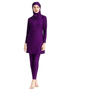 FYMNSI Dames moslim badkleding volledige cover bescheiden badpak modest moslim zwemkleding burkini lange mouwen zwembroek hijab set, lila, XL