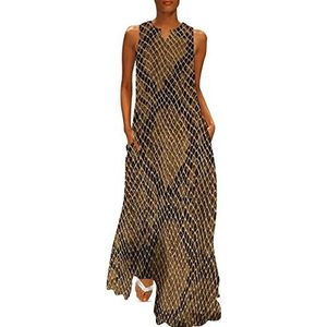 Bruine slangenhuid patroon dames enkellengte jurk slim fit mouwloze maxi-jurken casual zonnejurk XL