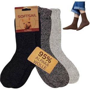 3 paar alpacasokken, wol voor dames en heren, warm knuffelig met alpacawol, thermische pluizige gebreide sokken voor koud weer, zwart/grijs, 43-46