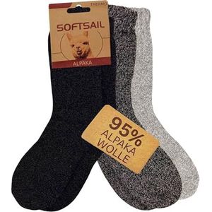 3 paar alpacasokken, wol voor dames en heren, warm knuffelig met alpacawol, thermische pluizige gebreide sokken voor koud weer, zwart/grijs, 43-46