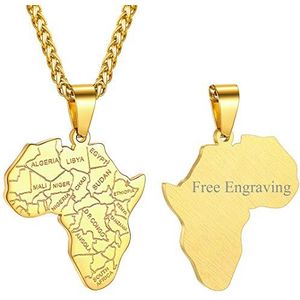 Goldchic Jewelry Gepersonaliseerde Graveer Afrika Kaart Hanger Ketting, Zwarte Vergulde Afrikaanse Geometrische Patroon Sieraden