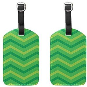 Bagage Labels,Groene en Geel Zigzag Chevron Bagage Bag Tags Travel Tags Koffer Accessoires 2 Stuks Set