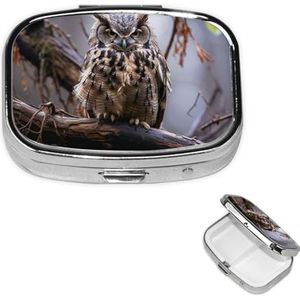 Vierkante Pillendoos Draagbare Metalen Pil Case 2 Compartiment Kleine Reizen Pil Organizer Uil Op Een Tak Vitaminen Houder Organizer voor Portemonnee Pocket
