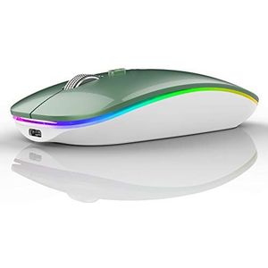 Uiosmuph Draadloze muis, draadloze Bluetooth-muis voor laptop, LED oplaadbare dubbele modus (Bluetooth 5.1 en 2.4G USB) Muis geruisloze muis voor pc, Mac OS, Android, Linux- Groen