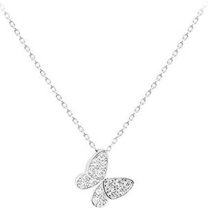 Ketting Sterling zilveren vlinderketting Damesmode hanger Creatieve all-match sieraden Zilveren cadeaus voor meisjes (groot en klein) Ketting voor vrouwen (maat: A) (AA) Happy house
