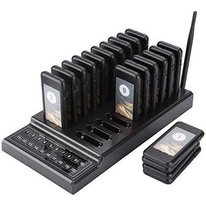 ASHATA Wireless Calling Queueing System, 20 kanalen, pagersysteem, draadloos gastenoproepsysteem, klantoproepsysteem, zeer gevoelig, 1 zender + 20 ontvangers, pagersysteem voor restaurant, cafetaria,