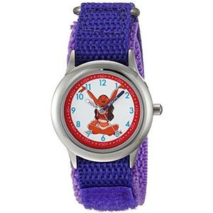 DISNEY Girls' Moana Stainless Steel Analog-Quartz Watch with Nylon Strap, Purple, 16 (Model: WDS000034)