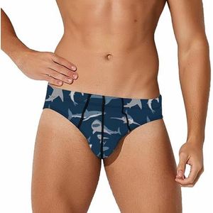 Blauwe Camo Haaien Patroon Heren Slips Ondergoed Stretch Korte Zachte Ademende Onderbroek Gedrukt