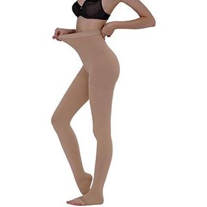 AMZAM Compressiepanty voor dames en heren, 20-30 mmHg gegradueerde compressiekousen, ondoorzichtige teenloze compressiekousen taille hoge ondersteuning panty voor oedeem, spataderen, DVT, beige XXL