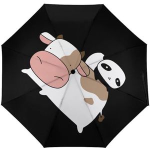 Grappige Panda Rit op Koe Mode Paraplu Voor Regen Compact Tri-fold Reverse Folding Winddicht Reizen Paraplu Automatische