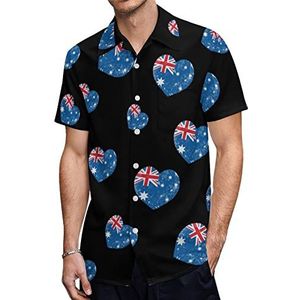 Australië Retro Hart Vlag Heren Hawaiiaanse Shirts Korte Mouw Casual Shirt Button Down Vakantie Strand Shirts XL