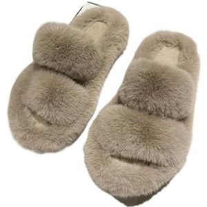 XHYDDLKJ Open teen slippers voor meisjes warme winter open teen slipper dikke zool dames casual slip op slaapkamer schoenen zachte outdoor slippers schoenen, Kaki, 41 EU