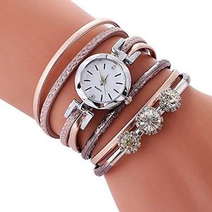TGRTY Mode Vrouwen Horloges Dames Horloge Mode Diamant Cirkel Lederen Band Armband Dames Horloge Vrouwelijk Horloge Dames Polshorloge (Kleur: Rose Gold)