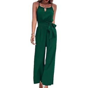 OHERUWKLS Dames Zomer Woon Werkverkeer Elegante Stropdas Taille Bretels Mouwloze Jumpsuit Met Wijde Pijpen,Groen,L
