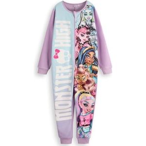 Monster High Girls Onesie Kinderpyjama in paars, nachtkleding van fleece met ritssluiting, Draculaura, frankie steen, Clawdeen Wolf, modieuze cartoonserie, merchandise-cadeau, lila, 7-8 Jaar