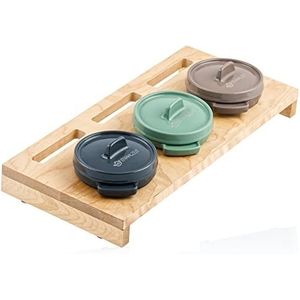 Mahlzeit - Mini Cocotte Set - Gietijzer - Geëmailleerd - 3 x 250 ml - Met Houten Standaard