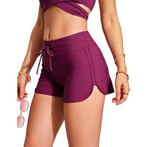 CRZ YOGA Zwembroek voor Vrouwen 3"" Quick Dry Trekkoord Zwembroek Sport Board Shorts met Zijsplit Fuchsia 36