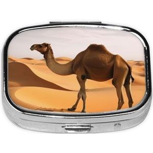 Desert Sand Camel Pillendoos 2 Compartimenten Kleine Pillenetui voor Portemonnee & Pocket Metalen Medicijnkoffer met Spiegel Draagbare Reizen Pillendoos Geneeskunde Organizer