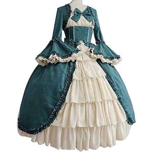 Frolada Gothic Lotila vintage middeleeuwse verkleedjurk voor dames, retro, vierkante hals, strakke taille, middeleeuwse jurk met strikje, cosplay, feestgroen, XXL